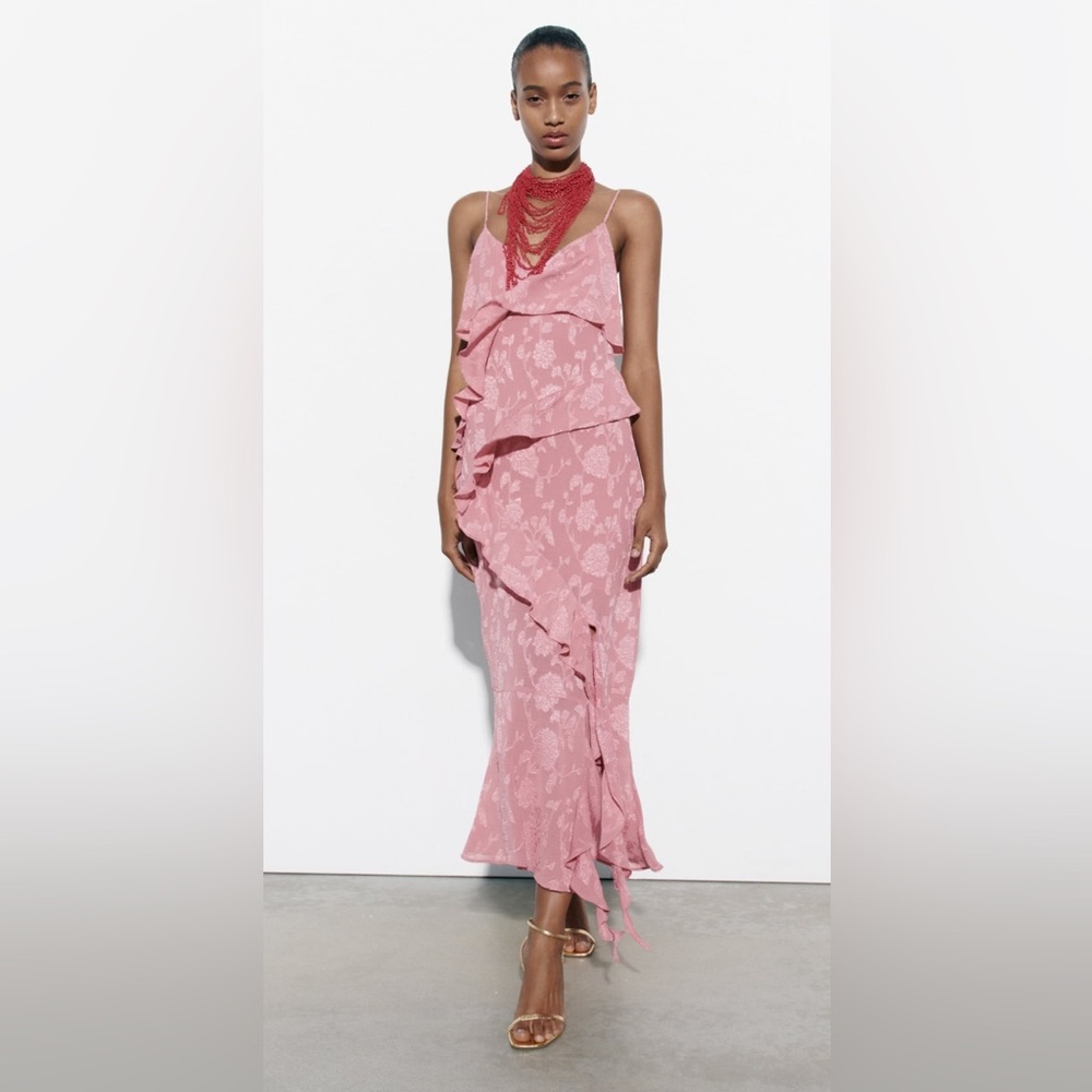 Zara ruffled jacquard dress